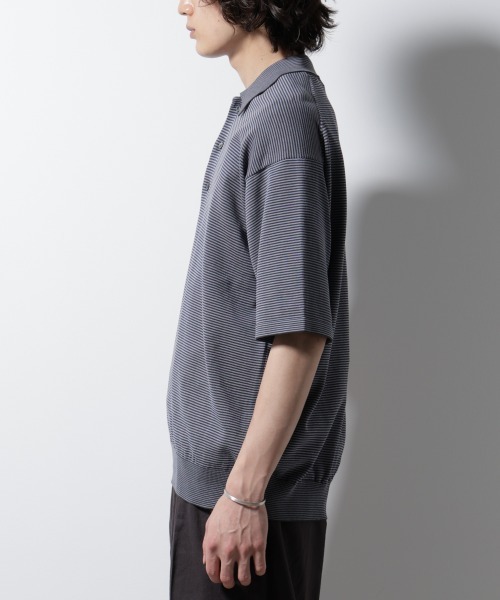 NANO universe（ナノユニバース）の「ハイゲージマイクロボーダーニットポロ（ポロシャツ・メンズ・チャコール/ブラウン・M/L）」の17枚目の写真