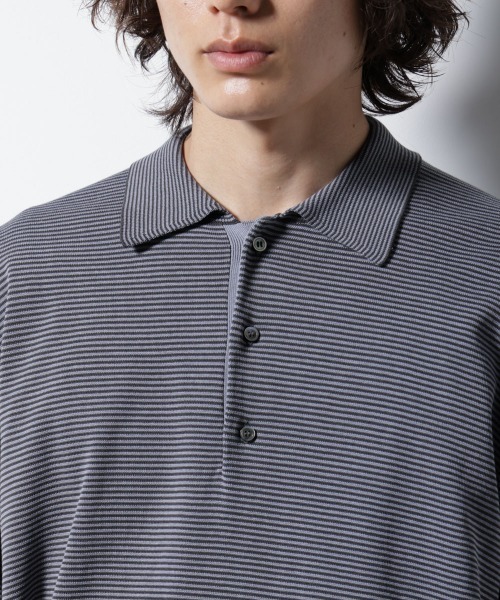 NANO universe（ナノユニバース）の「ハイゲージマイクロボーダーニットポロ（ポロシャツ・メンズ・チャコール/ブラウン・M/L）」の19枚目の写真