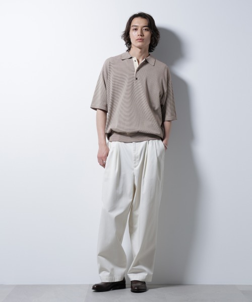 NANO universe（ナノユニバース）の「ハイゲージマイクロボーダーニットポロ（ポロシャツ・メンズ・チャコール/ブラウン・M/L）」の13枚目の写真