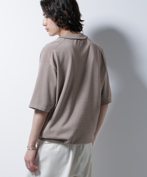 NANO universe（ナノユニバース）の「ハイゲージマイクロボーダーニットポロ（ポロシャツ・メンズ・チャコール/ブラウン・M/L）」の12枚目の写真