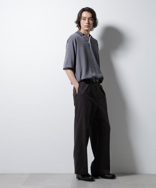 NANO universe（ナノユニバース）の「ハイゲージマイクロボーダーニットポロ（ポロシャツ・メンズ・チャコール/ブラウン・M/L）」の7枚目の写真