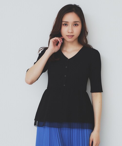 【WEB限定・洗える】シンセティックヤーンスムース ペプラムニット WEB限定・洗える】シンセティックヤーンスムース ペプラムニット