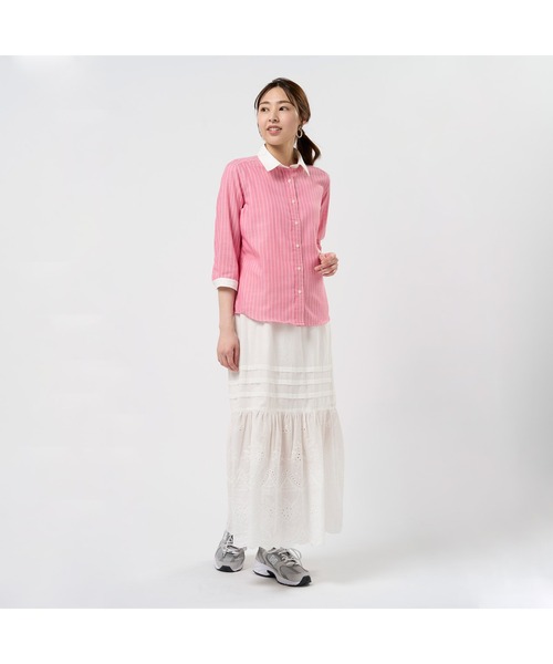 TOKYO SHIRTS(トウキョウシャツ)の「【Pitta Re:)】ふわっとガーゼシャツ 七分袖 綿100% レディースカジュアルシャツ(シャツ/ブラウス・レディース・ピンク・S/M/L/LL)」の6枚目の写真