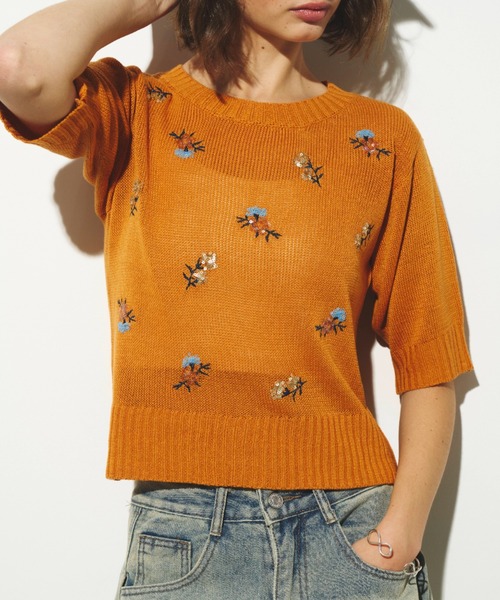 【超レア！大人気！】UNMINOU♡刺繍フラワードッキングニット 超レア！大人気！】UNMINOU♡刺繍フラワードッキングニット