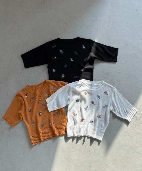 ニット セーター フラワースパンコール刺繍ニットプルオーバー レディース Unitage ニット セーター フラワースパンコール刺繍ニットプル