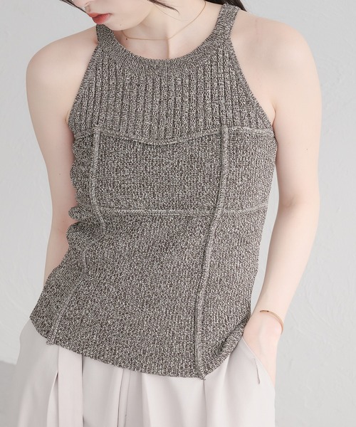 haek メランジアメスリニットタンク セール】melange american sleeve knit tank top/メランジアメ