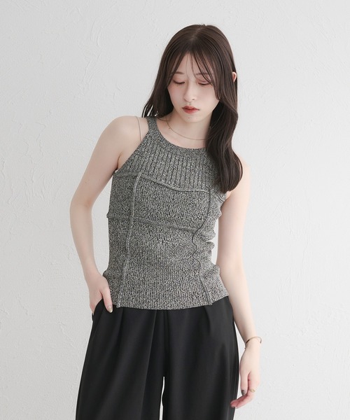 melange american sleeve knit tank top/メランジアメスリニット