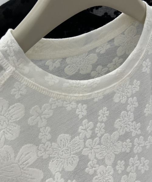 Per sist ence(パーシエンス)の「フラワーシアーレース半袖トップス(Tシャツ/カットソー・レディース・ホワイト/ブラック・ONE SIZE)」の6枚目の写真