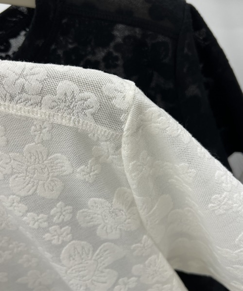 Per sist ence(パーシエンス)の「フラワーシアーレース半袖トップス(Tシャツ/カットソー・レディース・ホワイト/ブラック・ONE SIZE)」の9枚目の写真