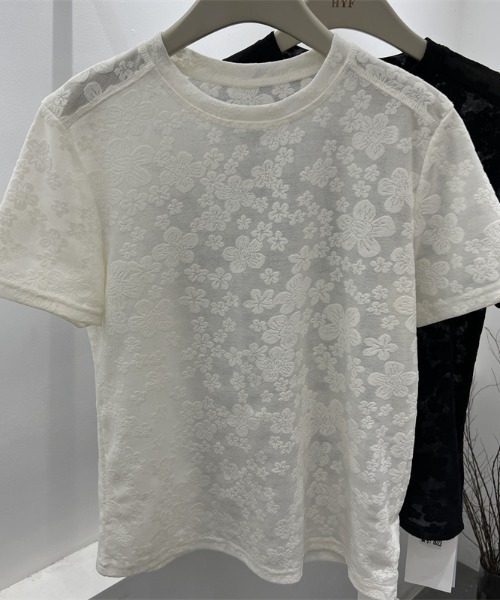 Per sist ence(パーシエンス)の「フラワーシアーレース半袖トップス(Tシャツ/カットソー・レディース・ホワイト/ブラック・ONE SIZE)」の17枚目の写真