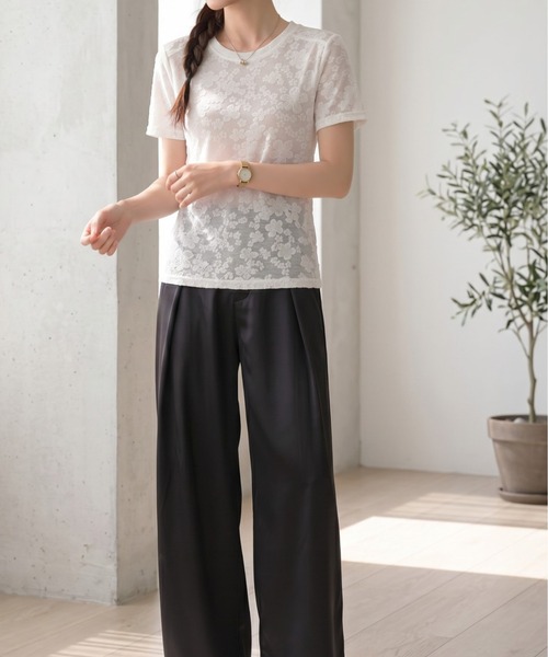 Per sist ence(パーシエンス)の「フラワーシアーレース半袖トップス(Tシャツ/カットソー・レディース・ホワイト/ブラック・ONE SIZE)」の14枚目の写真