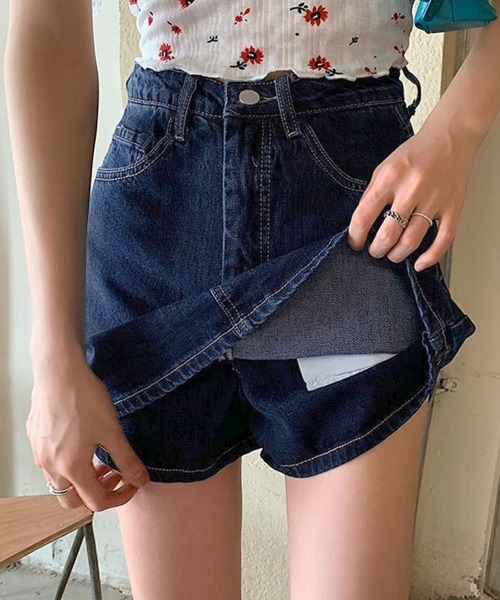 Miniministore(ミニミニストア)の「デニムスカパンハイウエストショートパンツ(デニムパンツ・レディース・インディゴブルー・XL/M/L/S)」の2枚目の写真