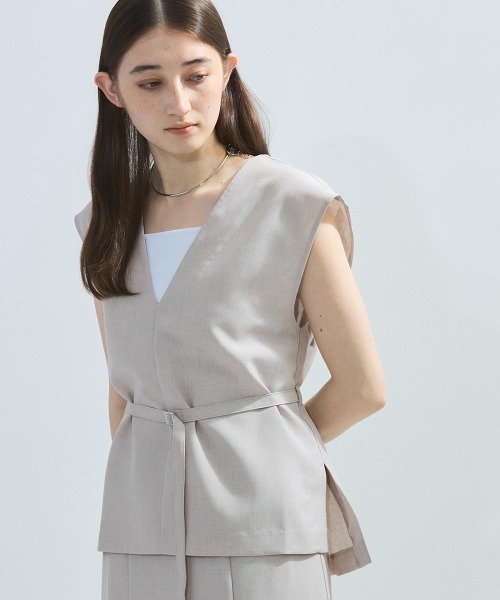 ketty（ケティ）の「麻調セットアップアンサンブル≪手洗い可能≫（ワンピース・レディース・ベージュ/ライトグレー/ネイビー・M）」の2枚目の写真