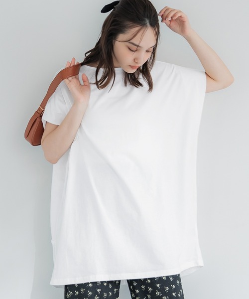 coca(coca)(コカ)の「ボートネックドルマンチュニック(Tシャツ/カットソー・レディース・ブラック/ホワイト・M/L)」の2枚目の写真