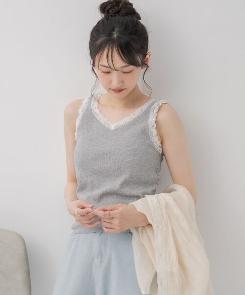RETRO GIRL（レトロガール）の「カップ付レースタンク（タンクトップ・レディース・ライトグレー/ブラック/オフホワイト・FREE）」の7枚目の写真