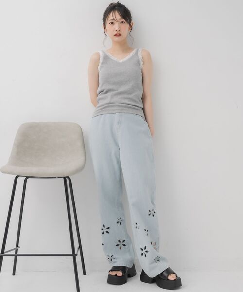 RETRO GIRL（レトロガール）の「カップ付レースタンク（タンクトップ・レディース・ライトグレー/ブラック/オフホワイト・FREE）」の8枚目の写真