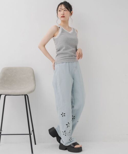 RETRO GIRL（レトロガール）の「カップ付レースタンク（タンクトップ・レディース・ライトグレー/ブラック/オフホワイト・FREE）」の9枚目の写真