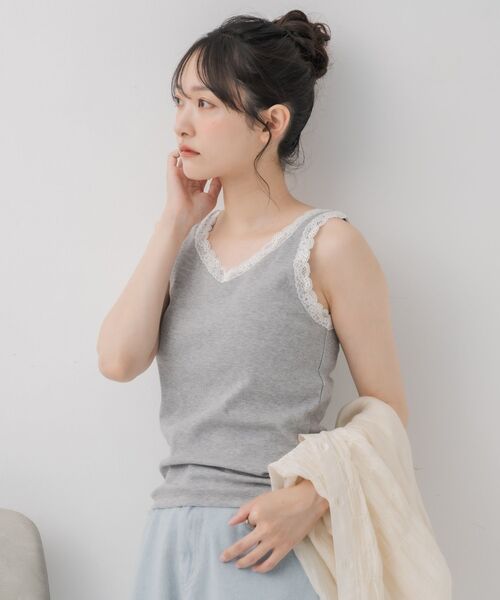 RETRO GIRL（レトロガール）の「カップ付レースタンク（タンクトップ・レディース・ライトグレー/ブラック/オフホワイト・FREE）」の4枚目の写真