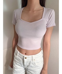 ハートネックTシャツ/heart neck T-shirt