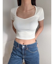 ハートネックTシャツ/heart neck T-shirt