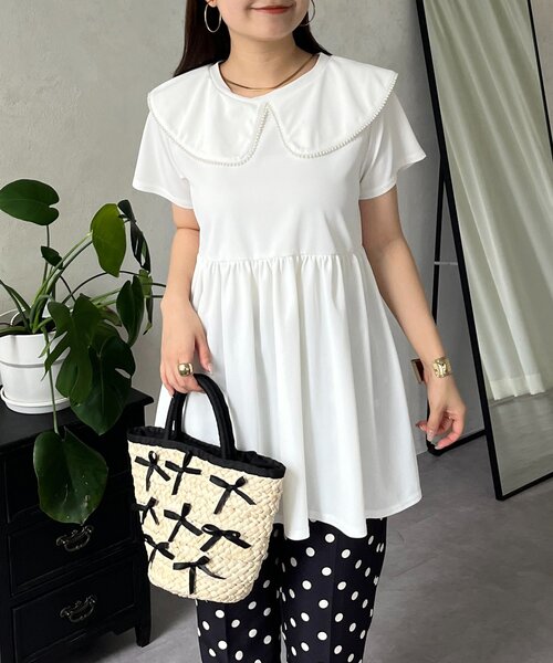 prose verse（プロズヴェール）の「パールカラーペプラムトップス（Tシャツ/カットソー・レディース・ブラック/オフホワイト・LARGE/MEDIUM）」の8枚目の写真