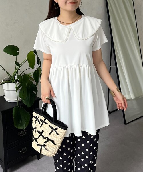 prose verse（プロズヴェール）の「パールカラーペプラムトップス（Tシャツ/カットソー・レディース・ブラック/オフホワイト・LARGE/MEDIUM）」の9枚目の写真