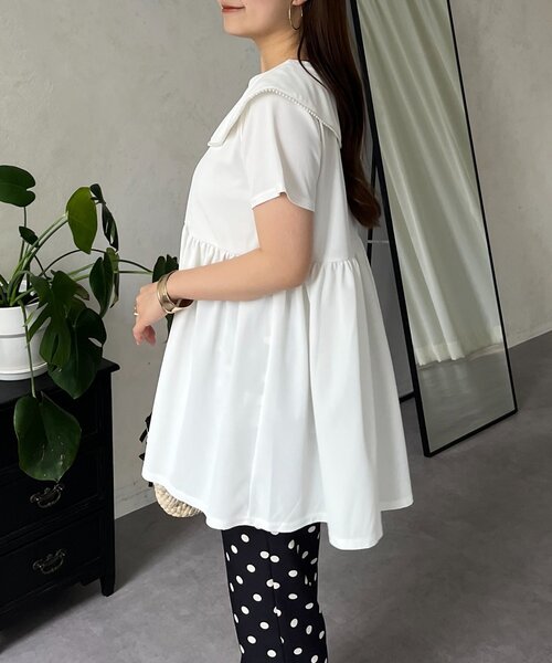 prose verse（プロズヴェール）の「パールカラーペプラムトップス（Tシャツ/カットソー・レディース・ブラック/オフホワイト・LARGE/MEDIUM）」の12枚目の写真