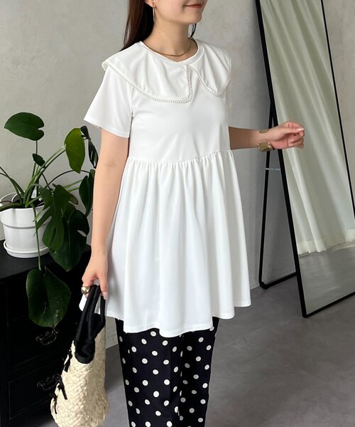 prose verse（プロズヴェール）の「パールカラーペプラムトップス（Tシャツ/カットソー・レディース・ブラック/オフホワイト・LARGE/MEDIUM）」の14枚目の写真