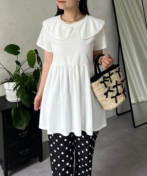 prose verse（プロズヴェール）の「パールカラーペプラムトップス（Tシャツ/カットソー・レディース・ブラック/オフホワイト・LARGE/MEDIUM）」の16枚目の写真