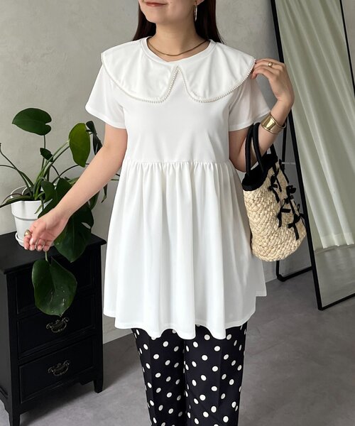 prose verse（プロズヴェール）の「パールカラーペプラムトップス（Tシャツ/カットソー・レディース・ブラック/オフホワイト・LARGE/MEDIUM）」の18枚目の写真