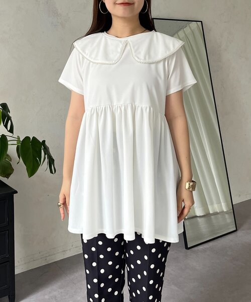 prose verse（プロズヴェール）の「パールカラーペプラムトップス（Tシャツ/カットソー・レディース・ブラック/オフホワイト・LARGE/MEDIUM）」の3枚目の写真