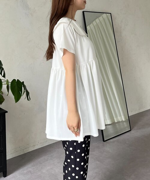 prose verse（プロズヴェール）の「パールカラーペプラムトップス（Tシャツ/カットソー・レディース・ブラック/オフホワイト・LARGE/MEDIUM）」の4枚目の写真