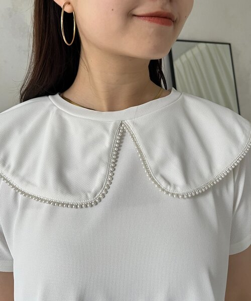 prose verse（プロズヴェール）の「パールカラーペプラムトップス（Tシャツ/カットソー・レディース・ブラック/オフホワイト・LARGE/MEDIUM）」の6枚目の写真