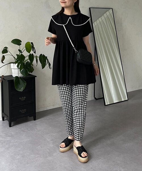 prose verse（プロズヴェール）の「パールカラーペプラムトップス（Tシャツ/カットソー・レディース・ブラック/オフホワイト・LARGE/MEDIUM）」の20枚目の写真