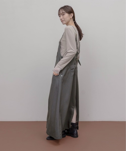 Eimee Law（エイミーロウ）の「バイオ加工 フロントZIP ジャンスカ（ジャンパースカート・レディース・スミクロ/オリーブ・FREE）」の3枚目の写真