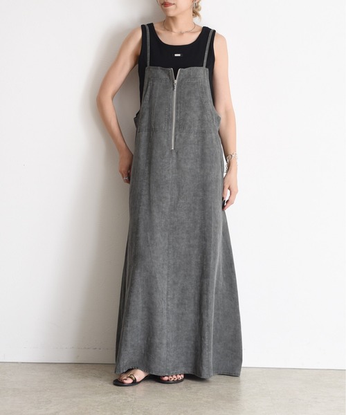 Eimee Law（エイミーロウ）の「バイオ加工 フロントZIP ジャンスカ（ジャンパースカート・レディース・スミクロ/オリーブ・FREE）」の22枚目の写真