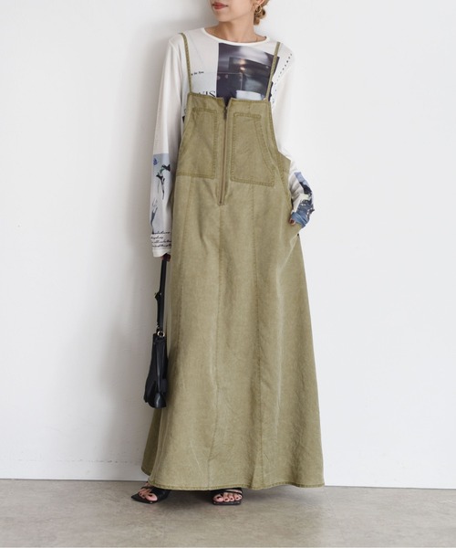 Eimee Law（エイミーロウ）の「バイオ加工 フロントZIP ジャンスカ（ジャンパースカート・レディース・スミクロ/オリーブ・FREE）」の21枚目の写真