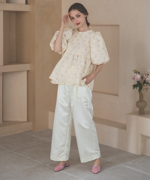 MERAKI（メラキ）の「ペプラムフラワーパフスリーブブラウス（シャツ/ブラウス・レディース・イエロー/ホワイト/アイボリー/ブルー・FREE）」の7枚目の写真