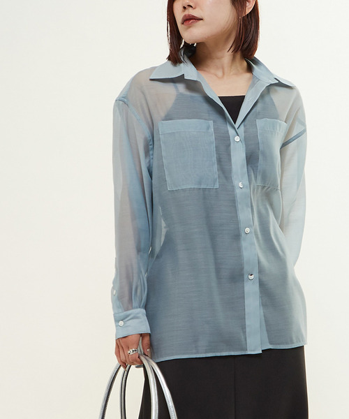 CONVERSE TOKYO（コンバーストウキョウ）の「BACK SLIT ORGANDY SHEER SHIRT（シャツ/ブラウス・レディース・ホワイト/ブラック/サックスブルー・FREE）」の4枚目の写真