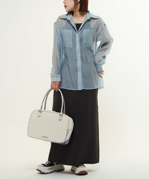 CONVERSE TOKYO（コンバーストウキョウ）の「BACK SLIT ORGANDY SHEER SHIRT（シャツ/ブラウス・レディース・ホワイト/ブラック/サックスブルー・FREE）」の6枚目の写真