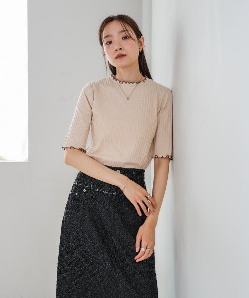Bab(バブ)の「ウェーブメローハーフスリーブリブカットソー(Tシャツ/カットソー・レディース・アイボリー/ブラック/ベージュ/ライトグレー/テラコッタ・M)」の6枚目の写真