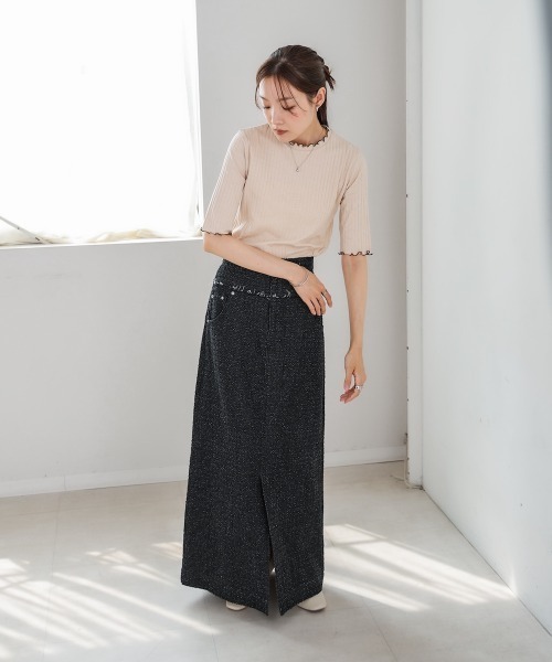 Bab(バブ)の「ウェーブメローハーフスリーブリブカットソー(Tシャツ/カットソー・レディース・アイボリー/ブラック/ベージュ/ライトグレー/テラコッタ・M)」の7枚目の写真