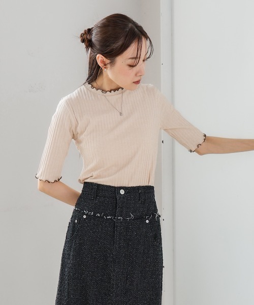 Bab(バブ)の「ウェーブメローハーフスリーブリブカットソー(Tシャツ/カットソー・レディース・アイボリー/ブラック/ベージュ/ライトグレー/テラコッタ・M)」の8枚目の写真