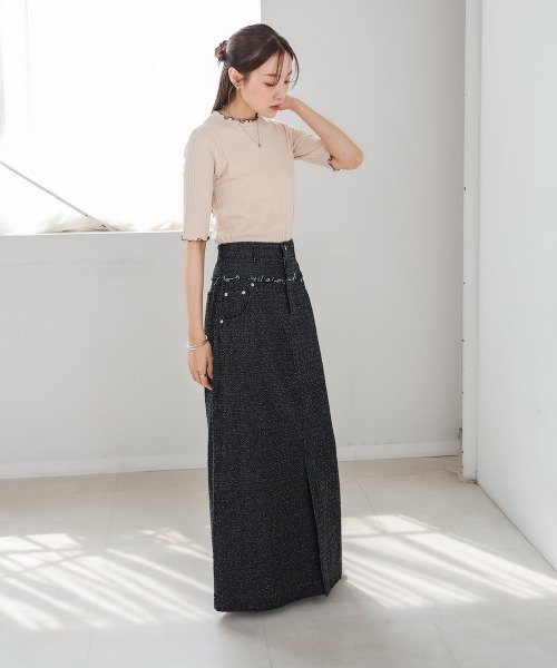 Bab(バブ)の「ウェーブメローハーフスリーブリブカットソー(Tシャツ/カットソー・レディース・アイボリー/ブラック/ベージュ/ライトグレー/テラコッタ・M)」の9枚目の写真