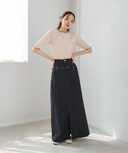 Bab(バブ)の「ウェーブメローハーフスリーブリブカットソー(Tシャツ/カットソー・レディース・アイボリー/ブラック/ベージュ/ライトグレー/テラコッタ・M)」の13枚目の写真