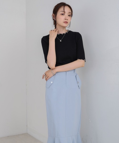 Bab(バブ)の「ウェーブメローハーフスリーブリブカットソー(Tシャツ/カットソー・レディース・アイボリー/ブラック/ベージュ/ライトグレー/テラコッタ・M)」の16枚目の写真
