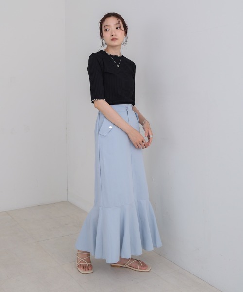 Bab(バブ)の「ウェーブメローハーフスリーブリブカットソー(Tシャツ/カットソー・レディース・アイボリー/ブラック/ベージュ/ライトグレー/テラコッタ・M)」の18枚目の写真