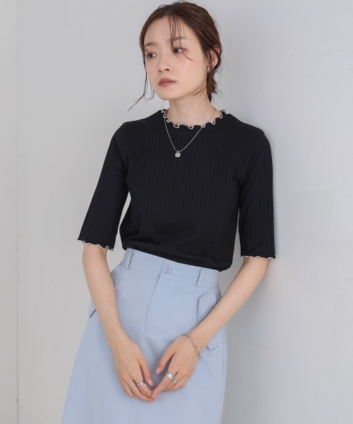 Bab(バブ)の「ウェーブメローハーフスリーブリブカットソー(Tシャツ/カットソー・レディース・アイボリー/ブラック/ベージュ/ライトグレー/テラコッタ・M)」の19枚目の写真