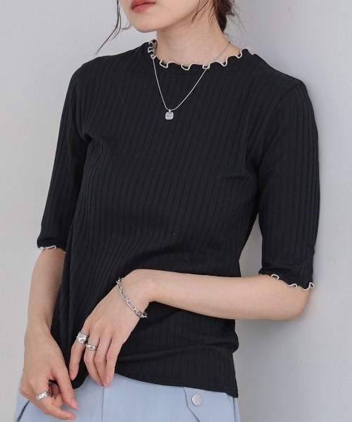 Bab(バブ)の「ウェーブメローハーフスリーブリブカットソー(Tシャツ/カットソー・レディース・アイボリー/ブラック/ベージュ/ライトグレー/テラコッタ・M)」の20枚目の写真