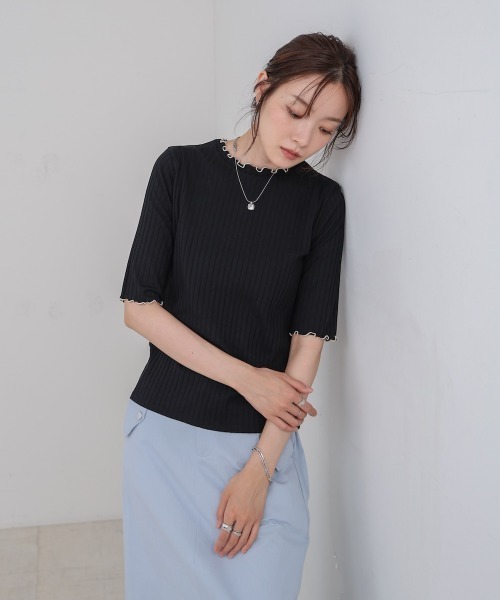 Bab(バブ)の「ウェーブメローハーフスリーブリブカットソー(Tシャツ/カットソー・レディース・アイボリー/ブラック/ベージュ/ライトグレー/テラコッタ・M)」の22枚目の写真